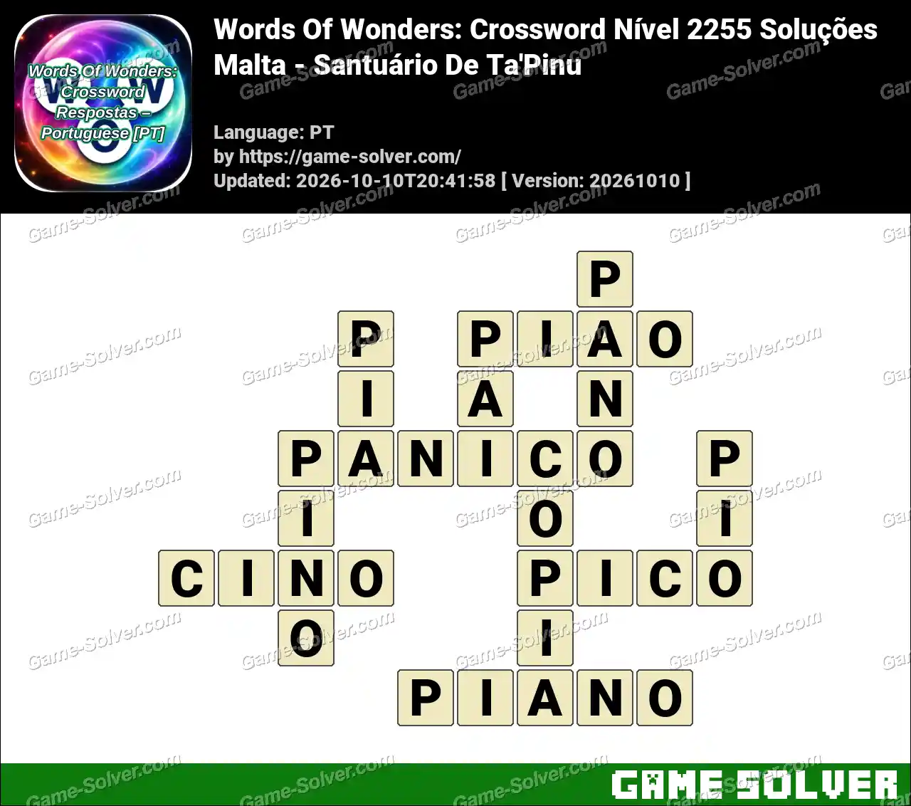 Words Of Wonders: Crossword Nível 2255 Soluções – Malta – Santuário De Ta’Pinu